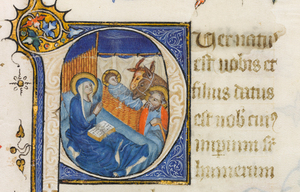 Feuillet de missel enluminé La Nativité