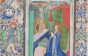 Feuillet enluminé femme en prière
