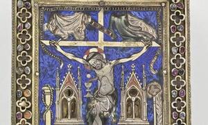 Mini-Tableau reliquaire-crucifixion entourée des instruments de la passion