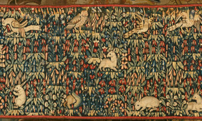 Tapisserie "millefleurs" : fleurs schématisées et animaux, fin 15e - début 16e siècle